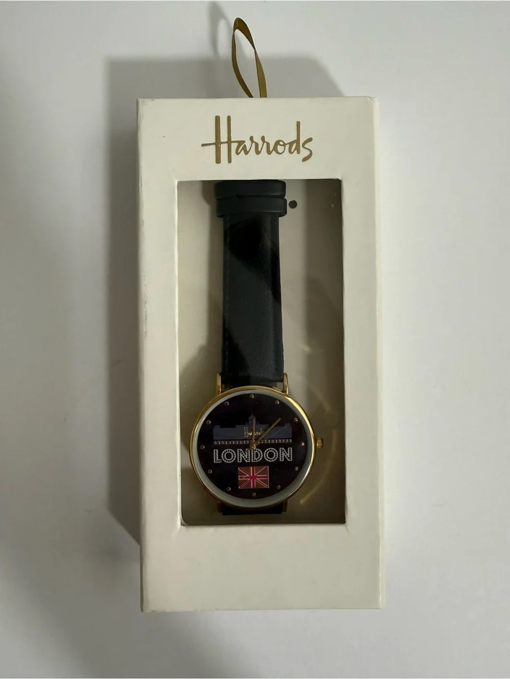 Harrods London Souvenir Watch Black Gold Tone HADS-003